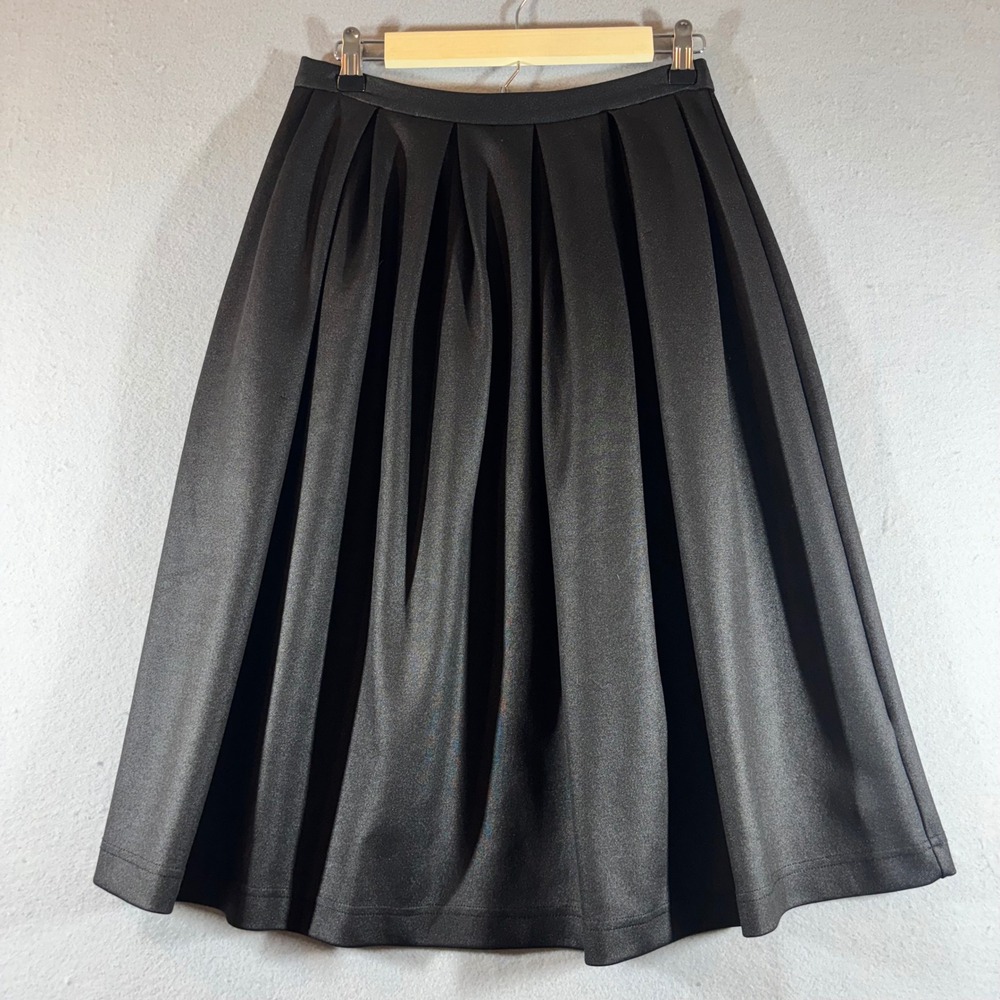 Topshop Black Pleated Midi Skirt Scuba A-Line Box Pleat Back Zip Size US 6